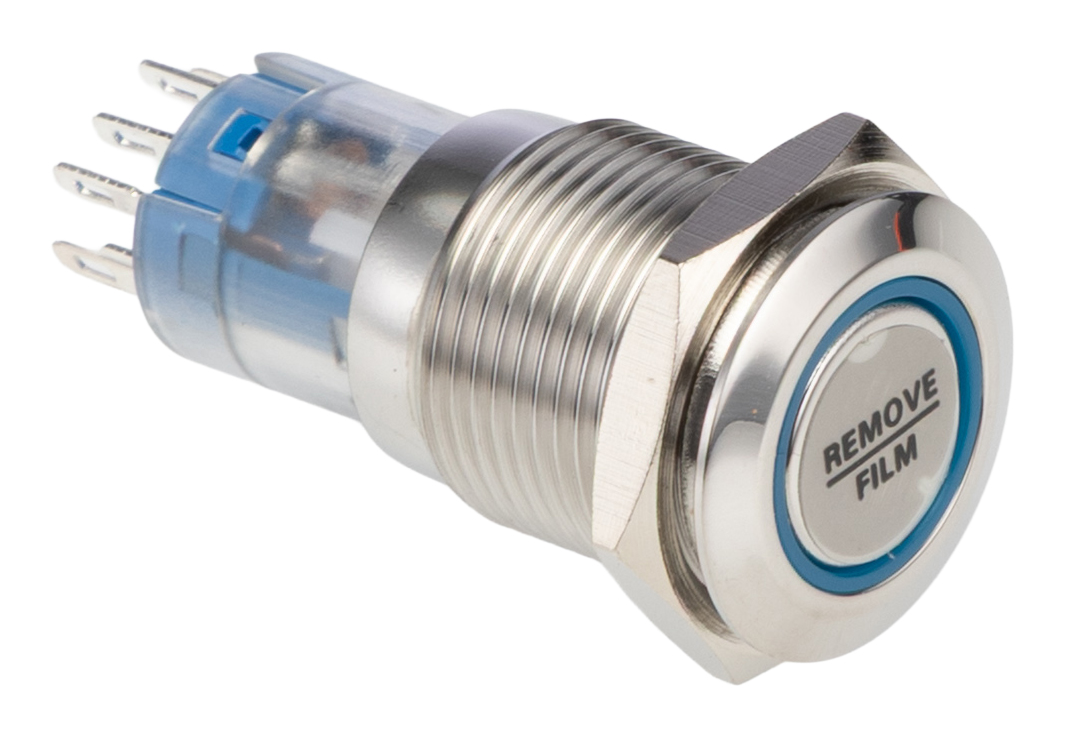 Bulgin MP0045 Series Illuminated Push Button Switch, Latching, Panel, 16.2 mm Cutout, DPDT, Blue LED