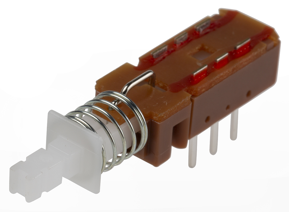 KNITTER-SWITCH MPB Series Miniature Push Button Switch, Latching, PCB, DPDT, White LED, IP40, IP67, 25 V dc 100 V ac