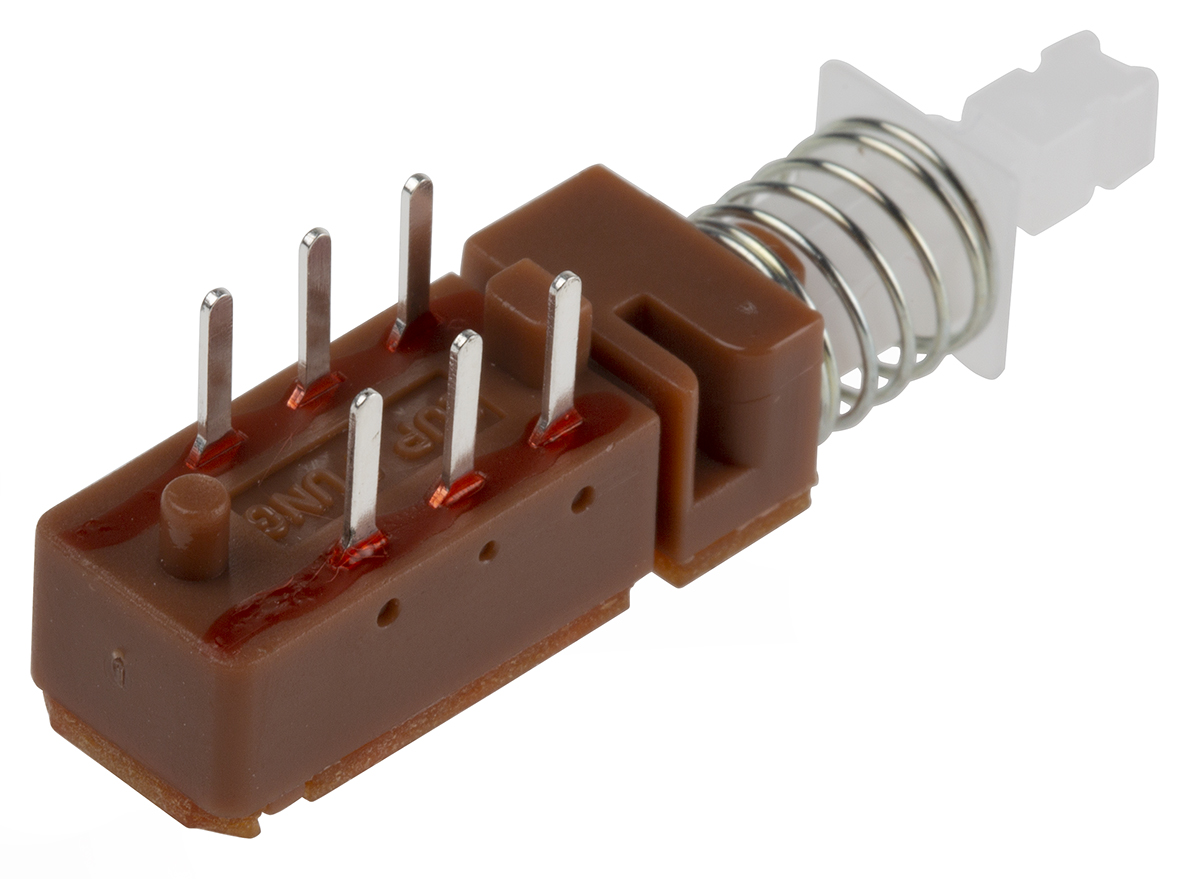 mpbs-22h01-lf-14 KNITTER-SWITCH MPB Series Miniature Push Button Switch, Latching, PCB, DPDT, White LED, IP40, IP67, 25 V dc 100 V ac