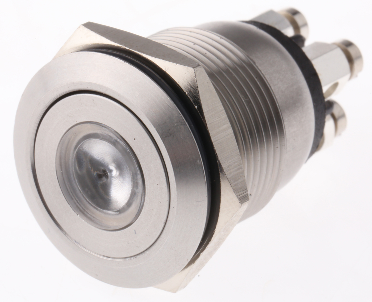 Bulgin MPI001 Series Illuminated Push Button Switch, Momentary, Panel, 19.2 mm Cutout, SPST, Red, Green LED, IP66, 24 V