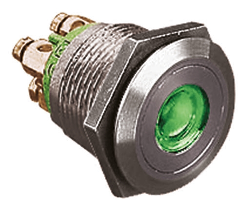 Bulgin MPI001 Series Illuminated Push Button Switch, Momentary, Panel, 19.2 mm Cutout, SPST, Green LED, IP66, 24 V dc