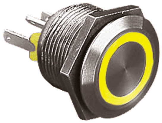 Bulgin MPI002 Series Illuminated Push Button Switch, Momentary, Panel, 19.2 mm Cutout, SPST, Amber LED, IP66