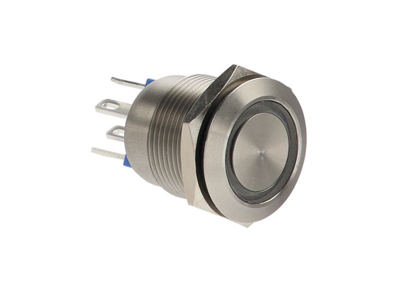 Bulgin MPI002 Series Illuminated Push Button Switch, Momentary, Panel, 19.2 mm Cutout, SPST, Blue LED, IP66, 24 V dc
