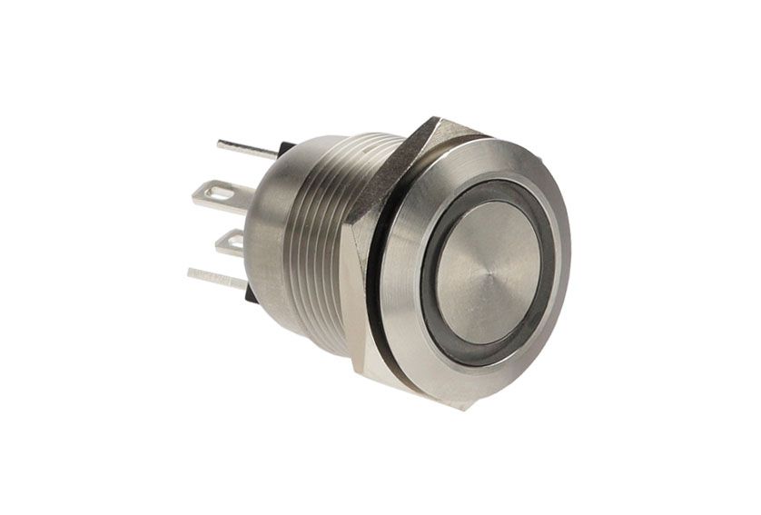 Bulgin MPI002 Series Illuminated Push Button Switch, Momentary, Panel, 19.2 mm Cutout, SPST, Green, Blue LED, IP66, 24 V