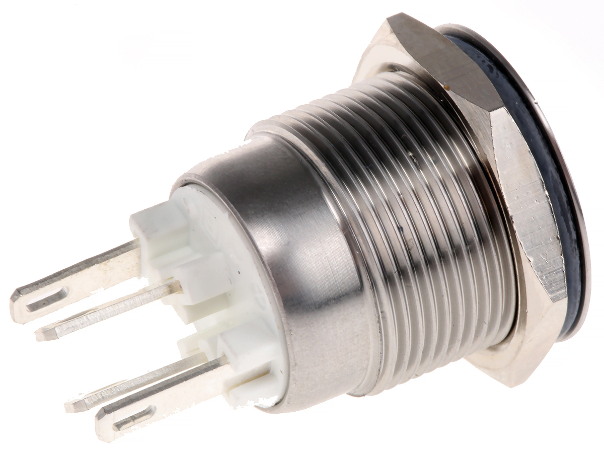 mpi00228wh Bulgin MPI002 Series Illuminated Push Button Switch, Momentary, Panel, 19.2 mm Cutout, SPST, White LED, IP66, 24 V dc