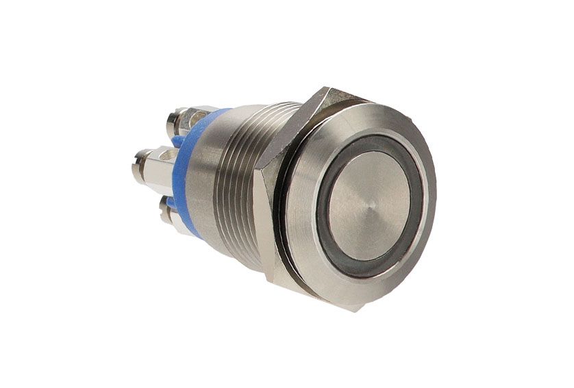 Bulgin MPI002 Series Illuminated Push Button Switch, Momentary, Panel, 19.2 mm Cutout, SPST, Blue LED, IP66, 24 V dc