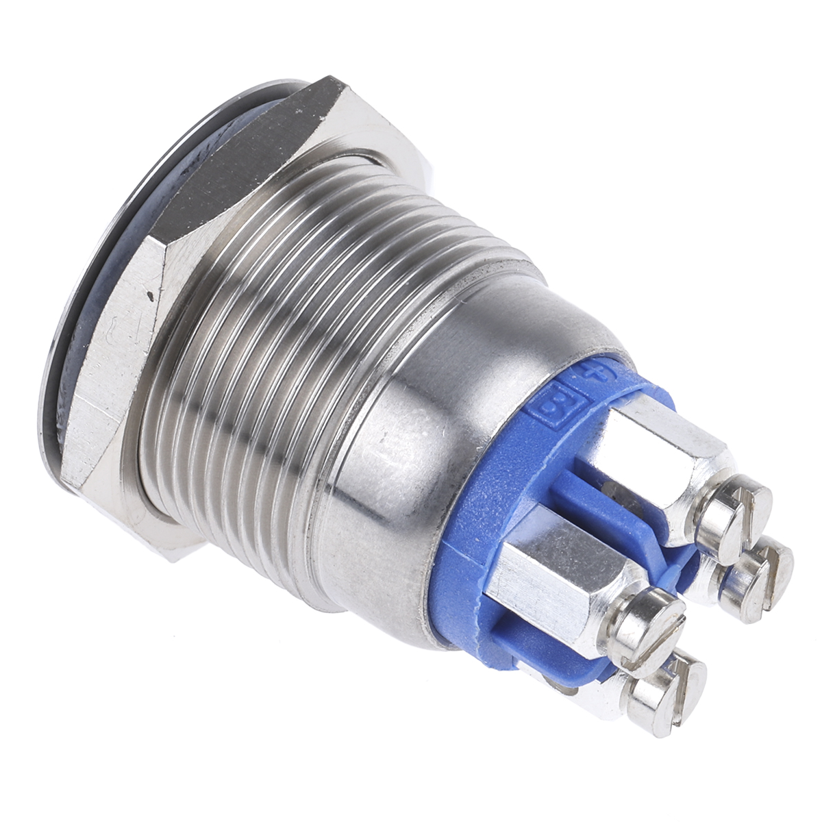 mpi002termbl Bulgin MPI002 Series Illuminated Push Button Switch, Momentary, Panel, 19.2 mm Cutout, SPST, Blue LED, IP66, 24 V dc