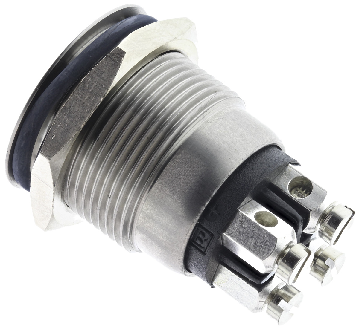 mpi002termd5 Bulgin MPI002 Series Illuminated Push Button Switch, Momentary, Panel, 19.2 mm Cutout, SPST, Blue, Green LED, IP66, 24 V