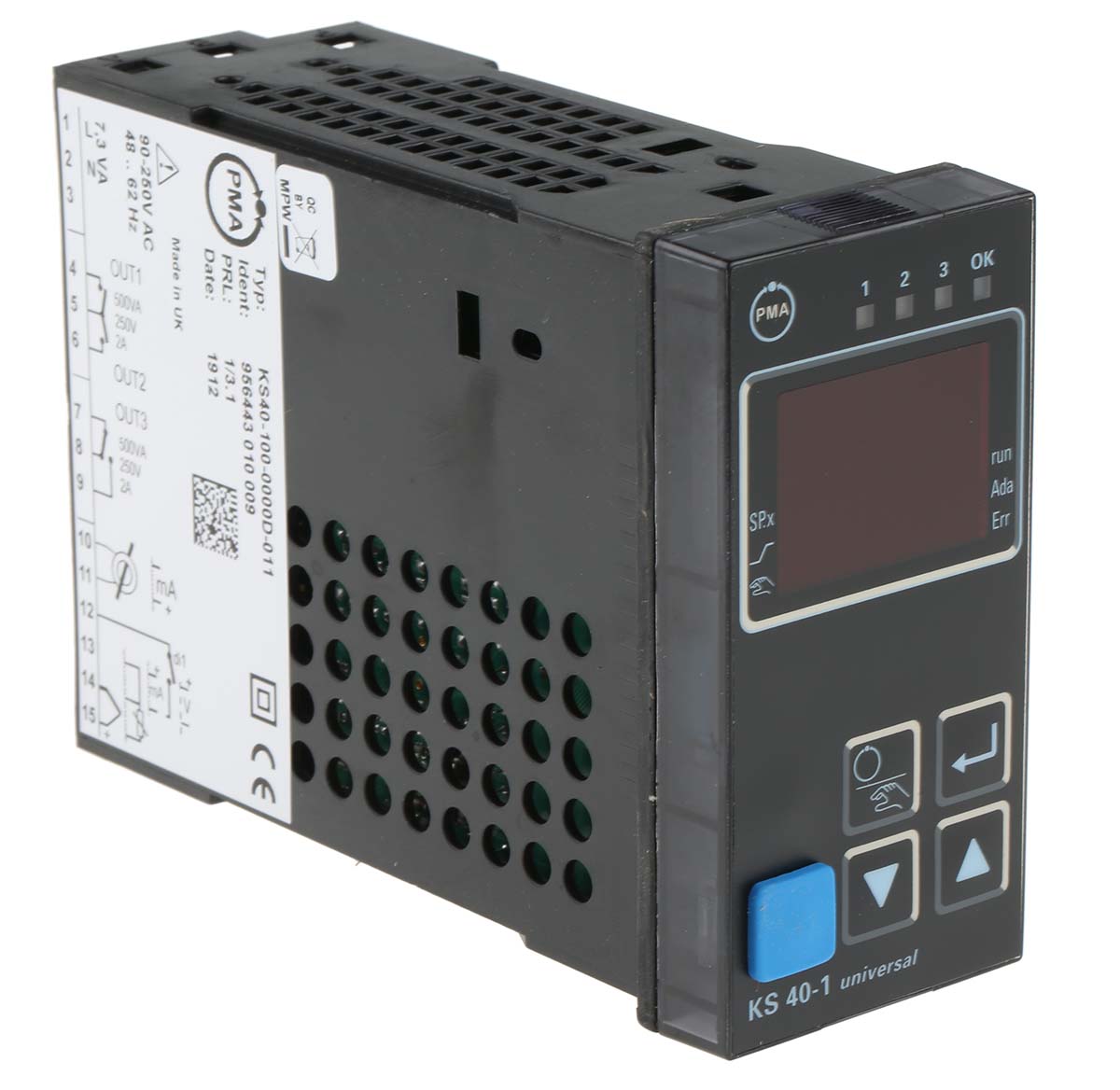 mpn-ks40-100-0000d-011 P.M.A KS40 Panel Mount PID Temperature Controller, 3 Output Relay 250V ac