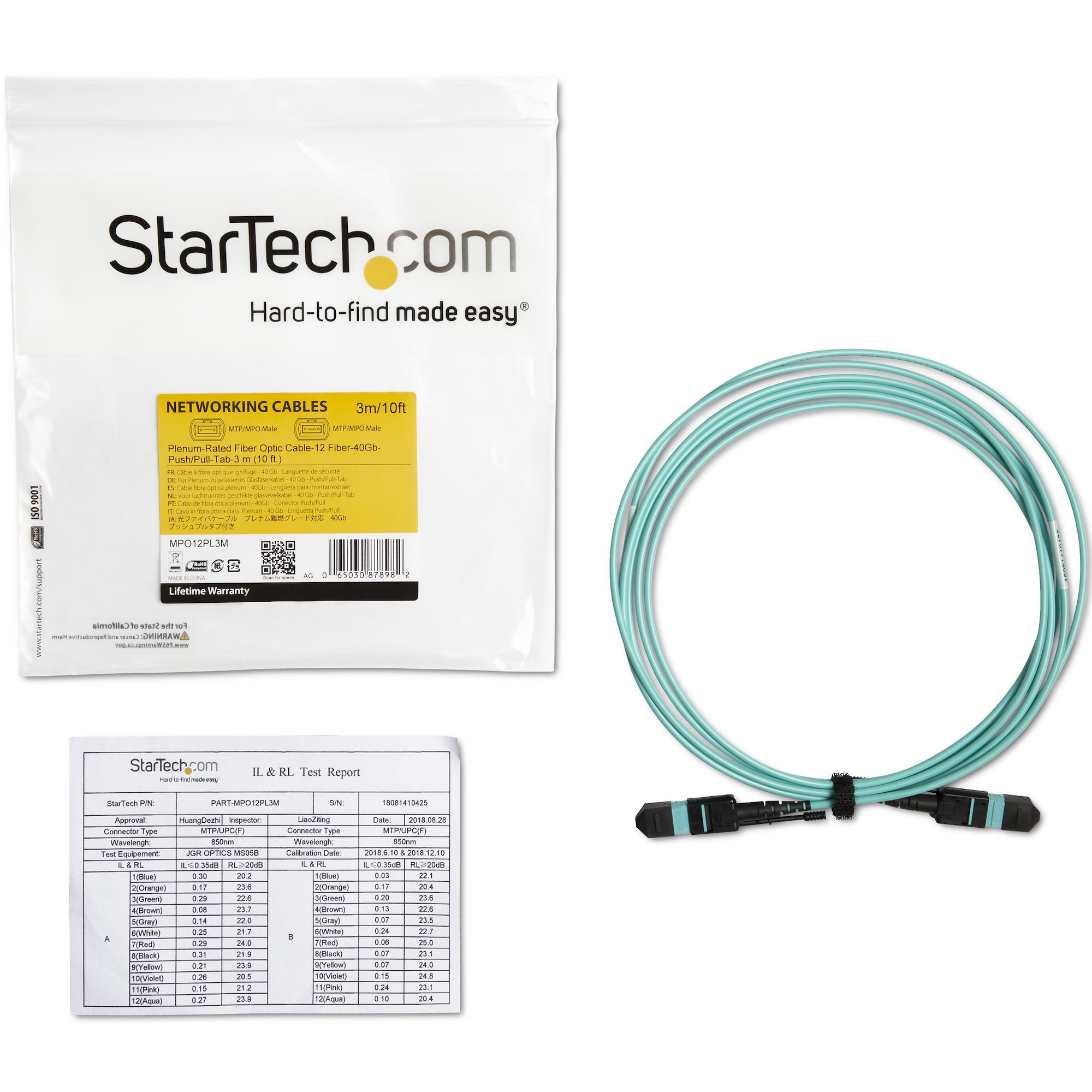 mpo12pl3m StarTech.com OM3 Fibre Optic Cable, 125 μm, Aqua, 3 m