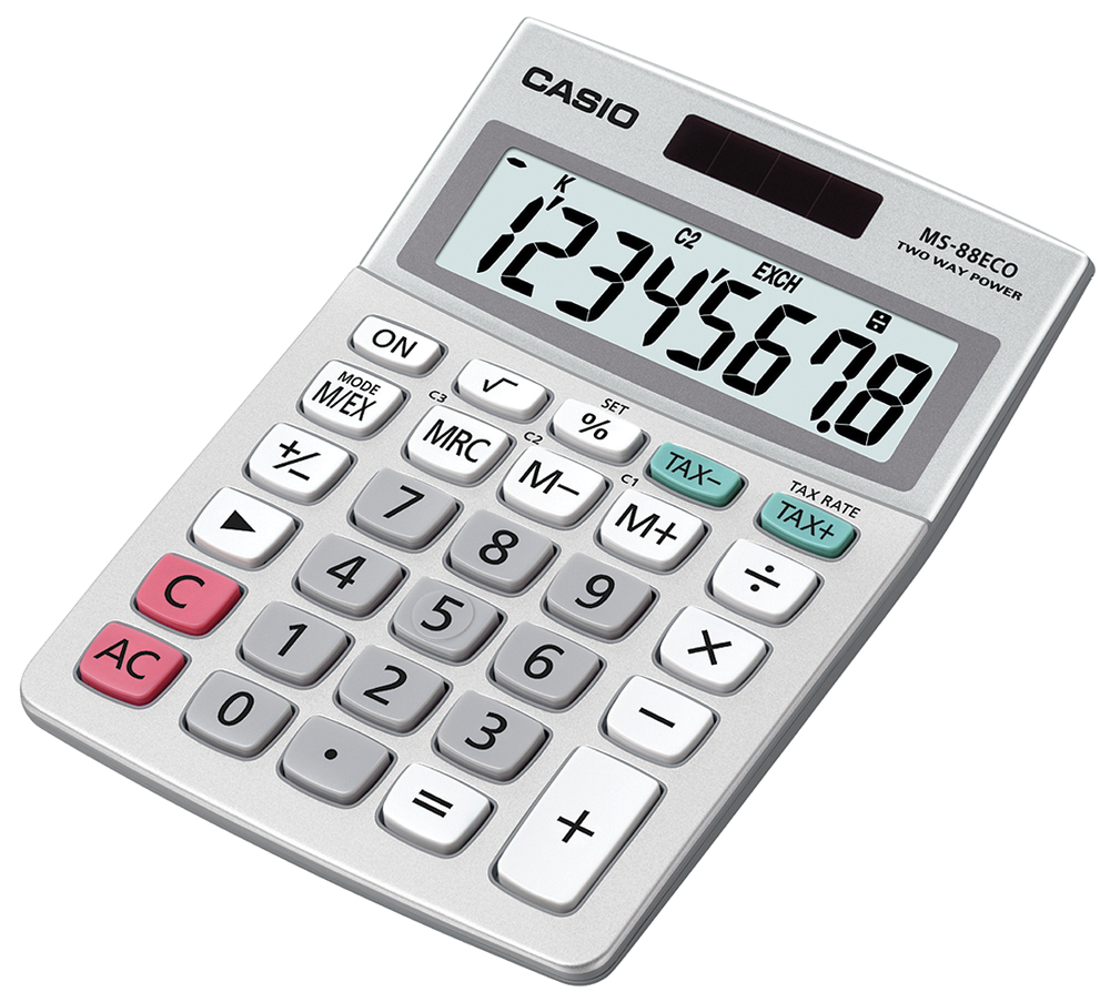 Casio MS-88ECO Solar Power Supply, Battery Powered Desktop Calculator