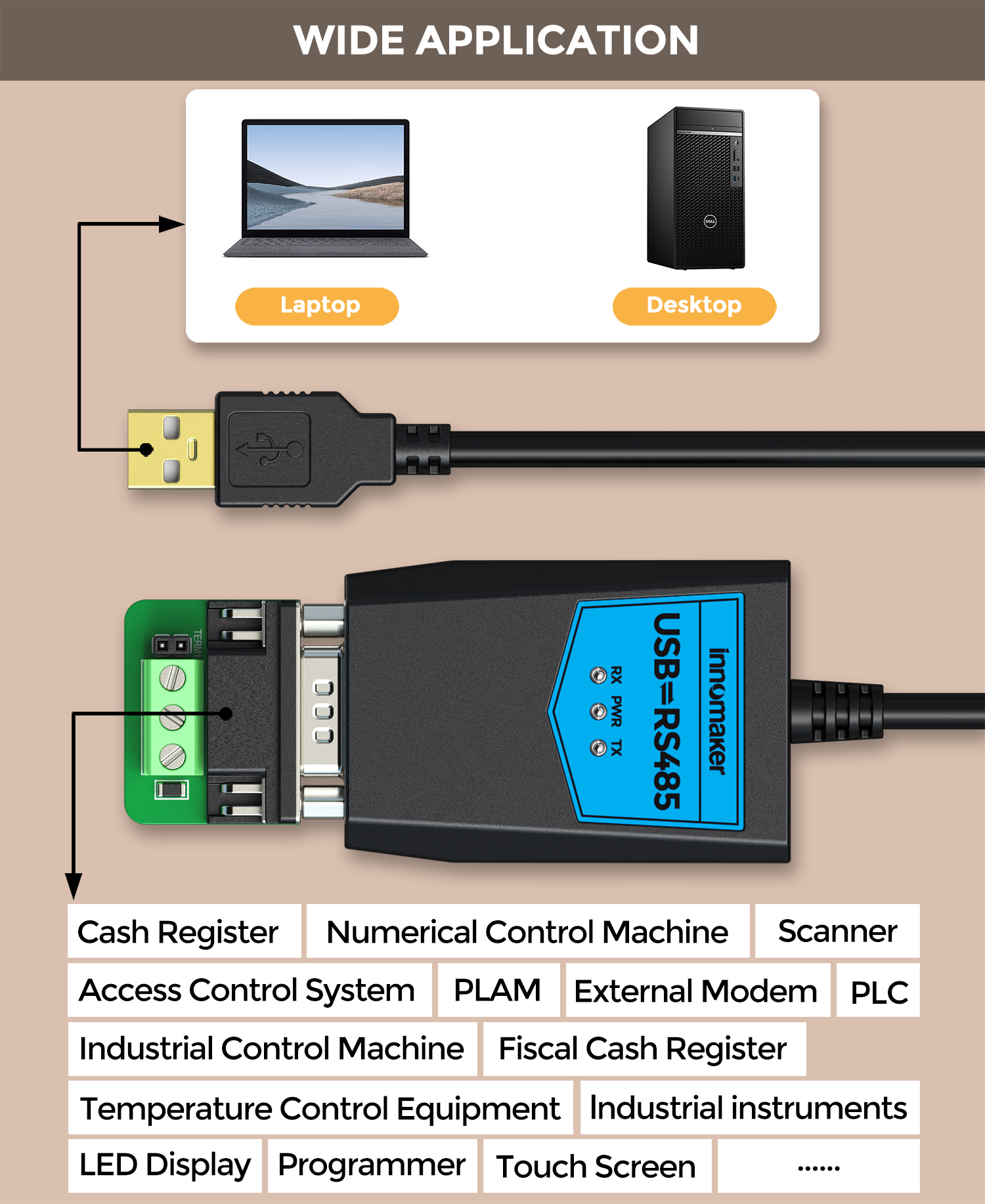 ms131 Innomaker USB to Female to RS485 Male USB to RS485 Convertor