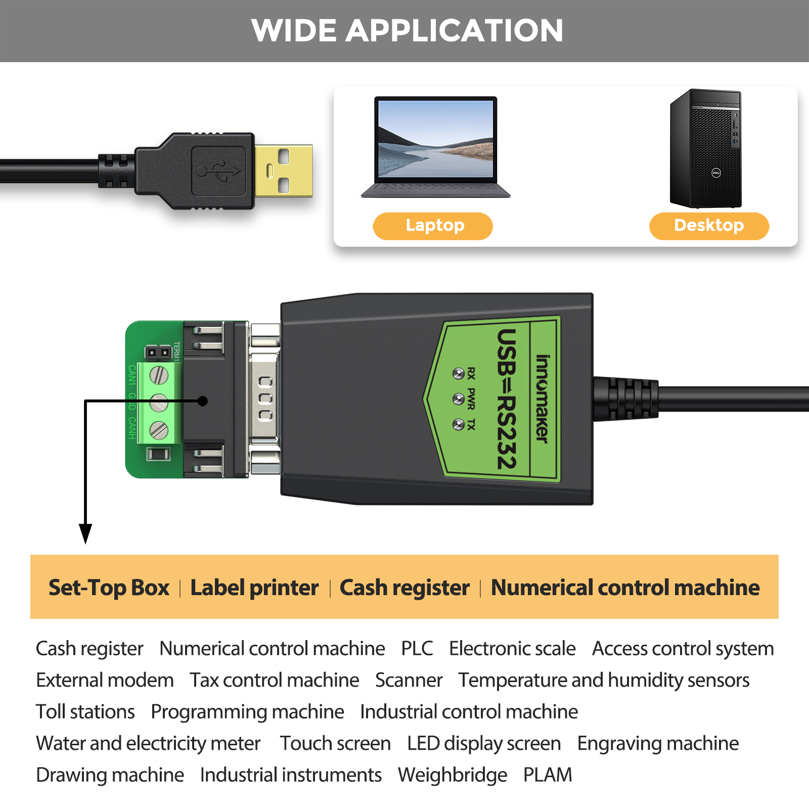 ms132 Innomaker USB to Male to RS232 Male Connector Cable