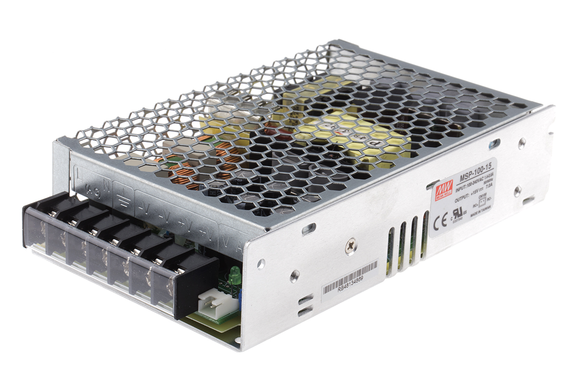 MEAN WELL Switching Power Supply, MSP-100-15 15V dc, 7A, 105 W, Input 85V ac to  370 V dc, 264V ac