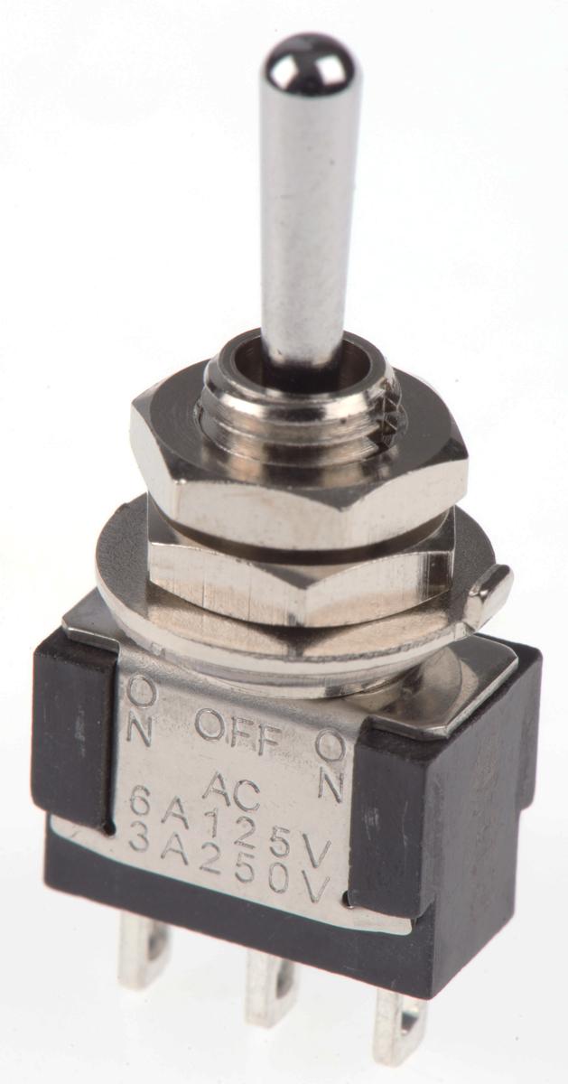 KNITTER-SWITCH Toggle Switch, Panel Mount, On-Off-On, SPDT, Solder Terminal, 30 V dc, 250 V ac