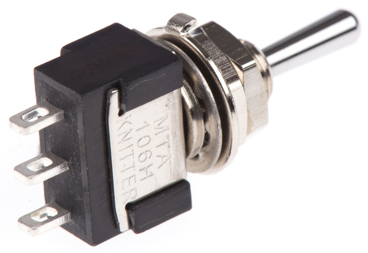 mta-106-h KNITTER-SWITCH Toggle Switch, Panel Mount, On-Off-On, SPDT, Solder Terminal, 30 V dc, 250 V ac