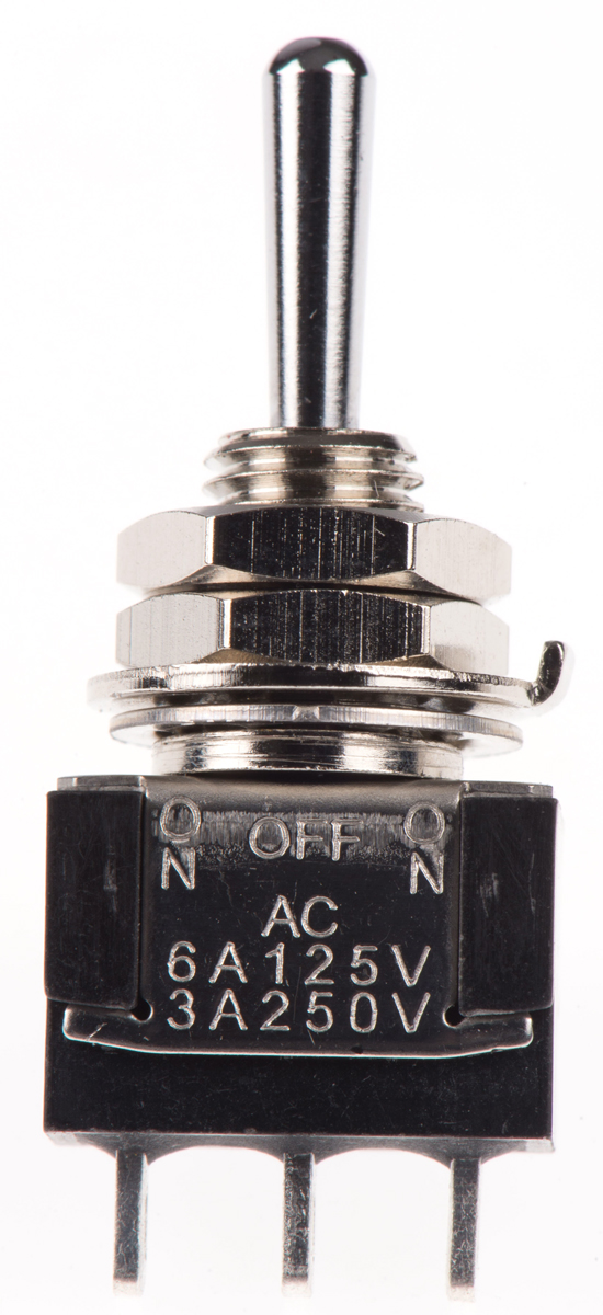 mta-106-h KNITTER-SWITCH Toggle Switch, Panel Mount, On-Off-On, SPDT, Solder Terminal, 30 V dc, 250 V ac