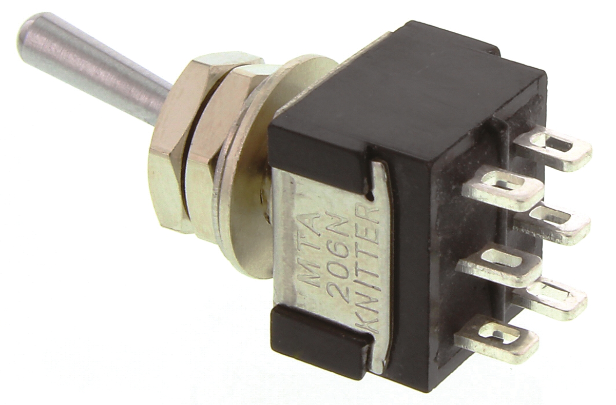 mta-206-n KNITTER-SWITCH Toggle Switch, Panel Mount, On-On, DPDT, Solder Terminal, 30 V dc, 250 V ac