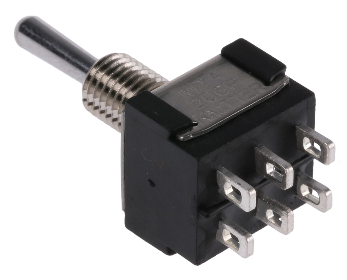 mta-206-p KNITTER-SWITCH Toggle Switch, Panel Mount, On-Off-On, DPDT, Solder Terminal, 30 V dc, 250 V ac