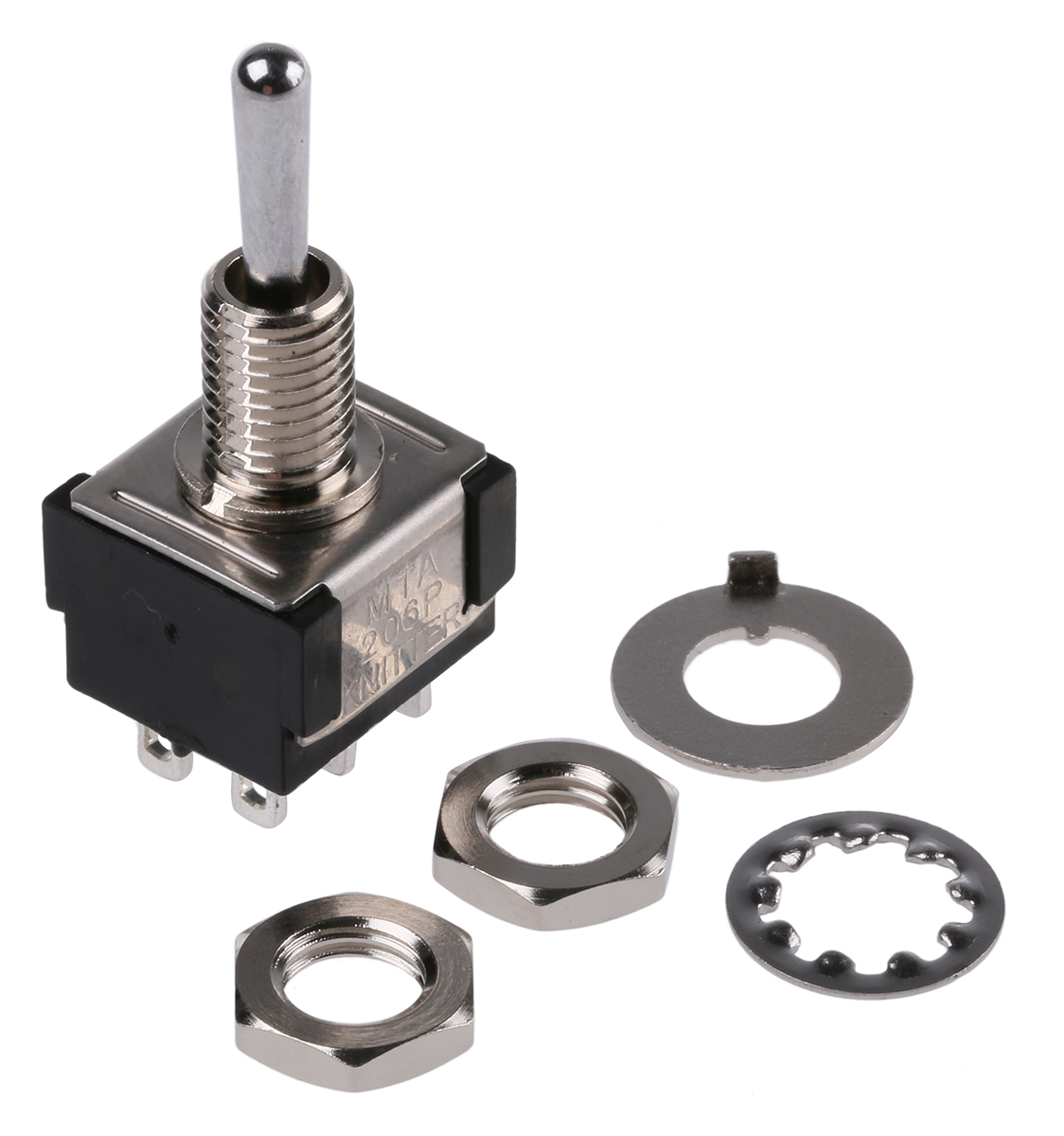 mta-206-p KNITTER-SWITCH Toggle Switch, Panel Mount, On-Off-On, DPDT, Solder Terminal, 30 V dc, 250 V ac