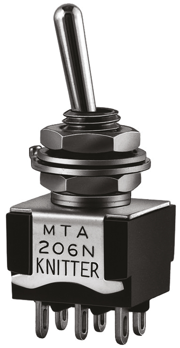 KNITTER-SWITCH Toggle Switch, Panel Mount, On-On, DPDT, Solder Terminal, 250 V ac