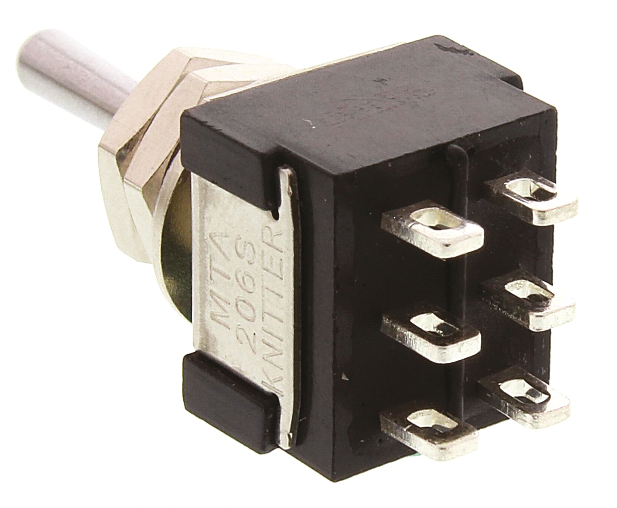 mta-206-s KNITTER-SWITCH Toggle Switch, Panel Mount, On-Off-On, DPDT, Solder Terminal, 30 V dc, 250 V ac