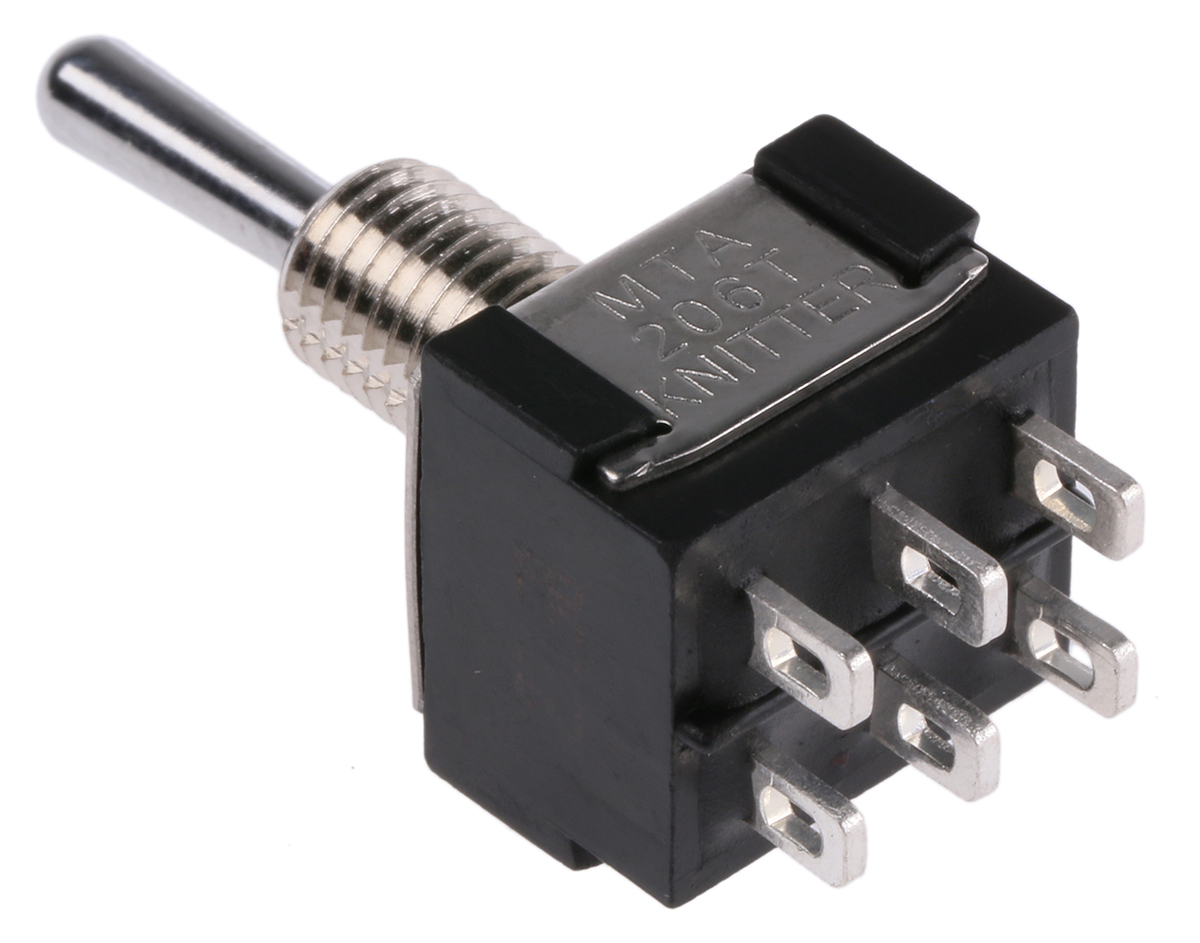 mta-206-t KNITTER-SWITCH Toggle Switch, Panel Mount, On-Off-On, DPDT, Solder Terminal, 30 V dc, 250 V ac
