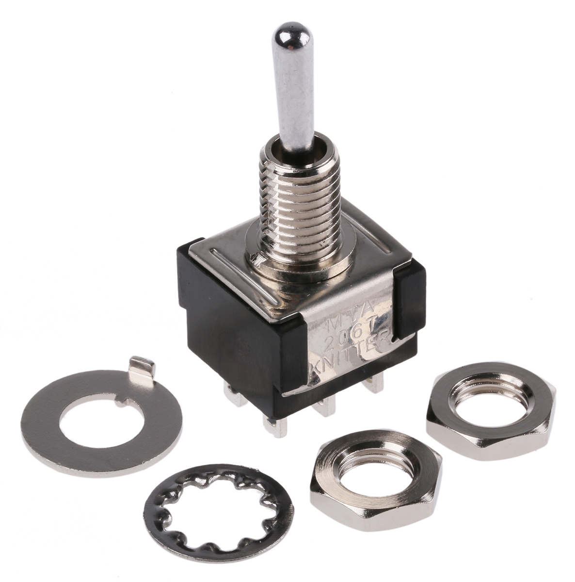 mta-206-t KNITTER-SWITCH Toggle Switch, Panel Mount, On-Off-On, DPDT, Solder Terminal, 30 V dc, 250 V ac