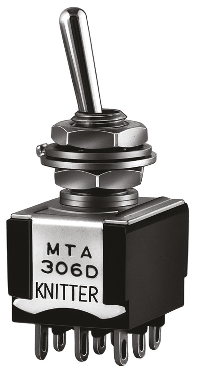 KNITTER-SWITCH Toggle Switch, Panel Mount, On-Off-On, 3PDT, Solder Terminal, 30 V dc, 250 V ac