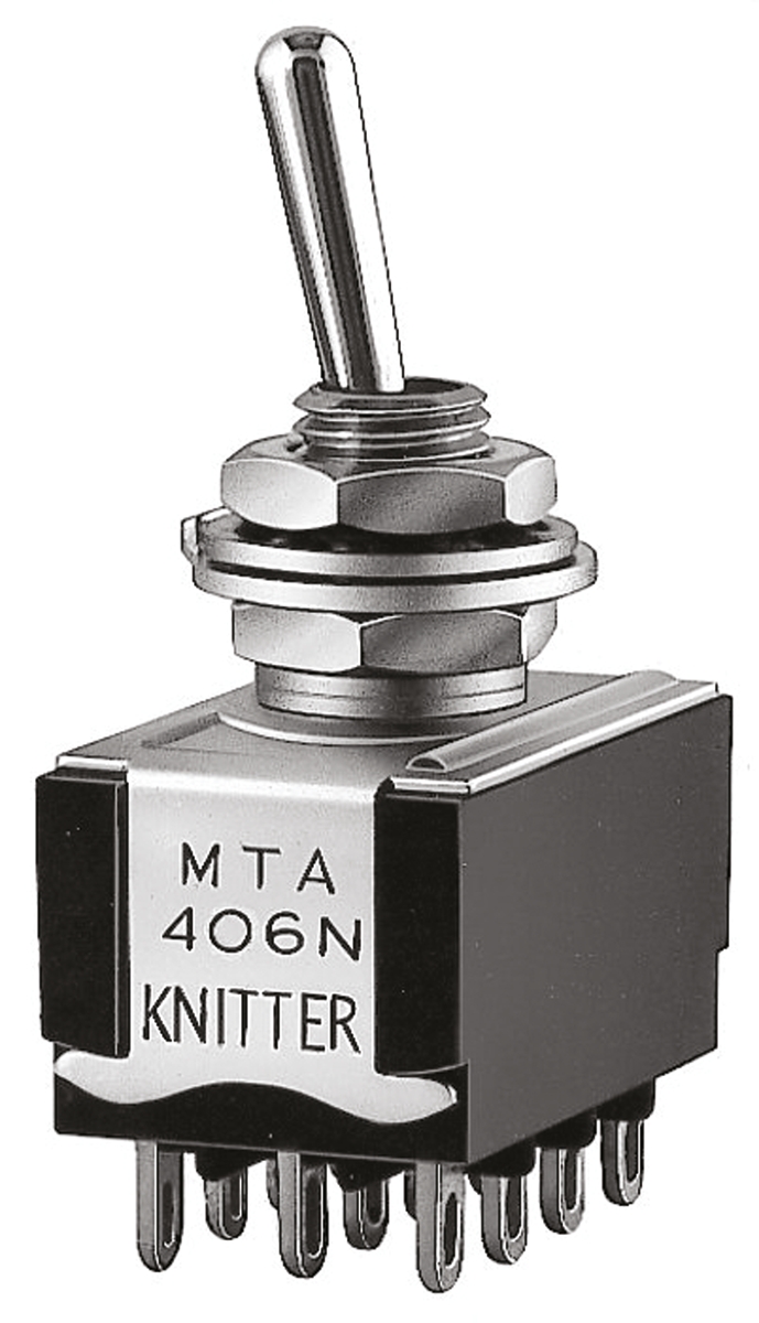 KNITTER-SWITCH Toggle Switch, Panel Mount, On-On, 4PDT, Solder Terminal, 250 V ac