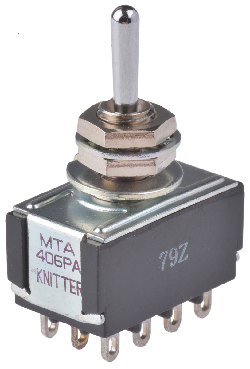 KNITTER-SWITCH Toggle Switch, Panel Mount, On-On-On, 4PDT, Solder Terminal, 250 V ac