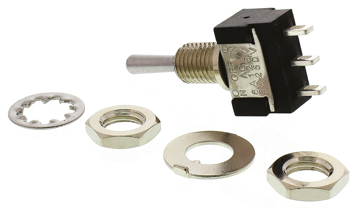 mta106e KNITTER-SWITCH Toggle Switch, Panel Mount, On-Off-On, SPDT, Solder Terminal, 30 V dc, 250 V ac