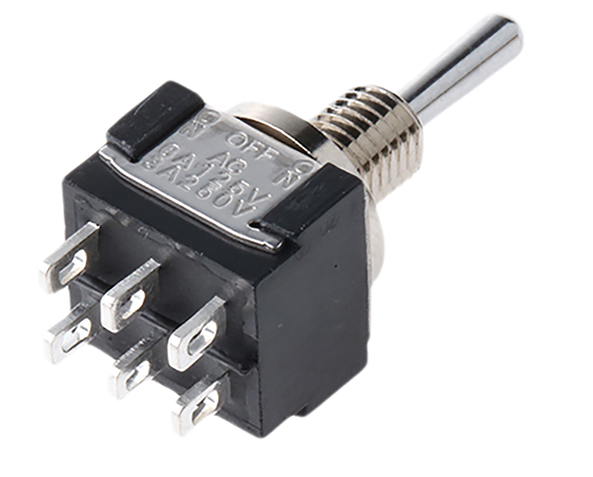 mte-206-s KNITTER-SWITCH Toggle Switch, Panel Mount, On-Off-On, DPDT, Solder Terminal, 30 V dc, 250 V ac