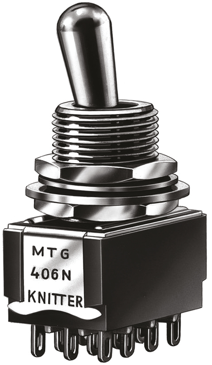 KNITTER-SWITCH Toggle Switch, Panel Mount, On-Off-On, 4PDT, Solder Terminal, 250 V ac