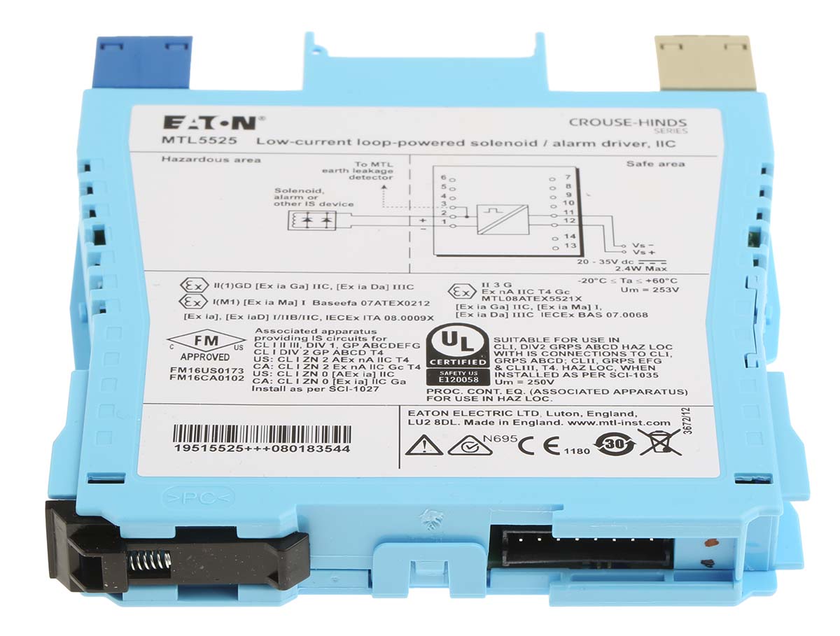 mtl5525 Eaton MTL Series Signal Conditioner, Voltage Input, Voltage Output, 20V dc, 35 V dc Supply, Zone 0, IIC, T4 to 6, Group