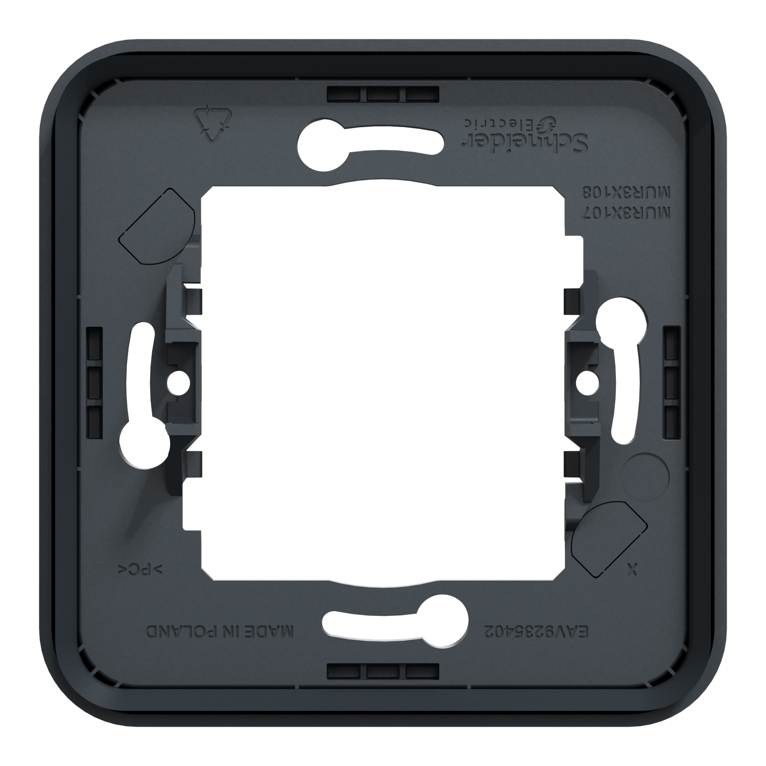 mur34107 Schneider Electric Mureva Styl Grey Polycarbonate Back Box Mounting Frame, IP55, Flush Mount, 1 Gangs 28 mm 84mm 19 mm