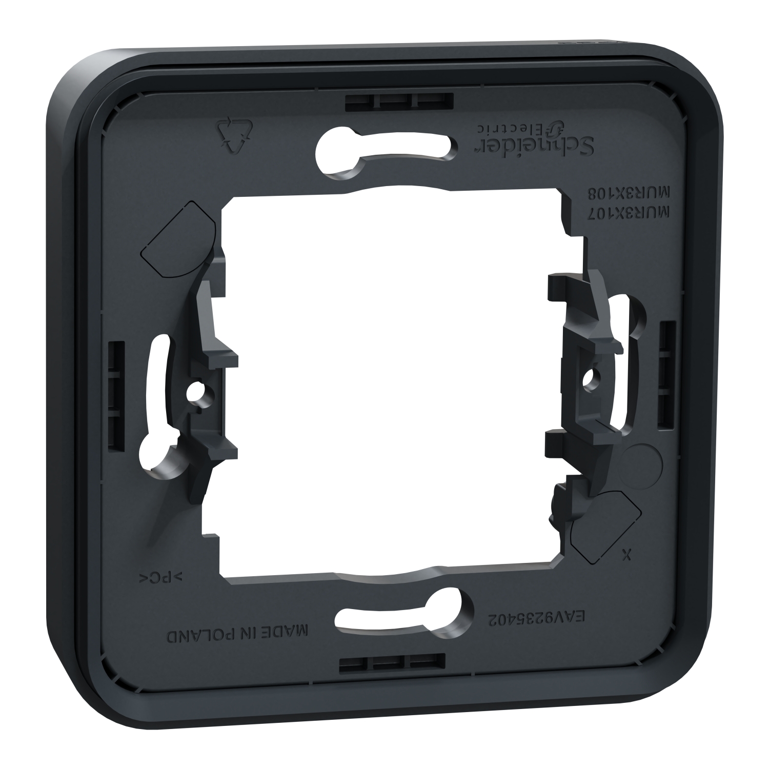mur34107 Schneider Electric Mureva Styl Grey Polycarbonate Back Box Mounting Frame, IP55, Flush Mount, 1 Gangs 28 mm 84mm 19 mm