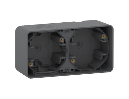 Schneider Electric Mureva Styl Grey PP (Polypropylene), SEBS Back Box, NF, IP55, Surface Mount, 2 Gangs 54 mm 76mm 54 mm
