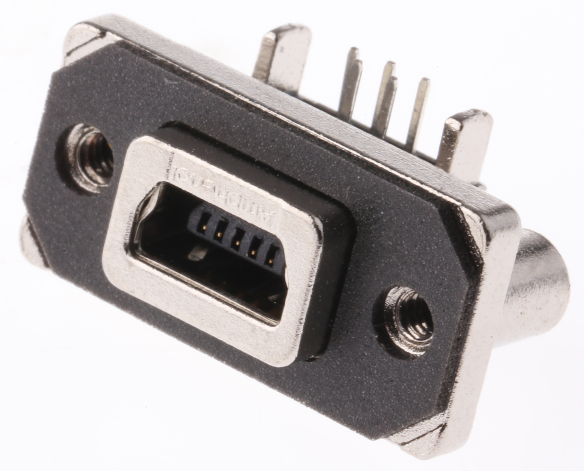 Amphenol Communications Solutions Right Angle, Through Hole Female- 1 Port Type USB Type B IP67 USB Connector USB 2.0