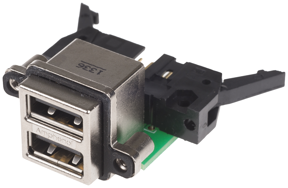 Amphenol Communications Solutions Right Angle, Through Hole Female- 2 Port Type USB Type A IP67 USB Connector USB 2.0