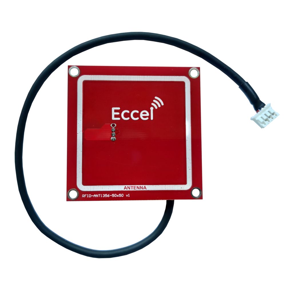 Eccel Technology Ltd Mux ANT 1356-50x50-300 Square RFID Antenna with JST PHR-3 Connector, High Frequency RFID