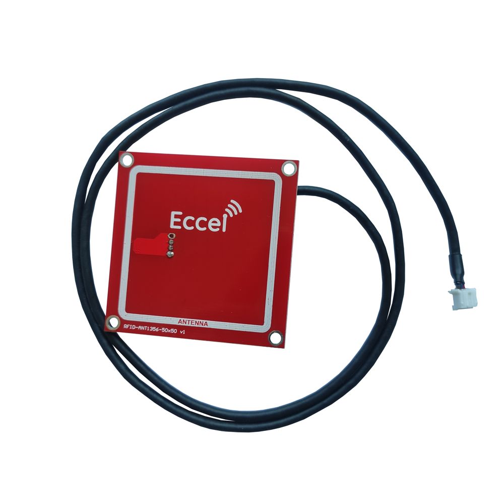 Eccel Technology Ltd Mux ANT 1356-50x50-800 Square RFID Antenna with 3-pin Connector JST PHR-3 Connector, High Frequency