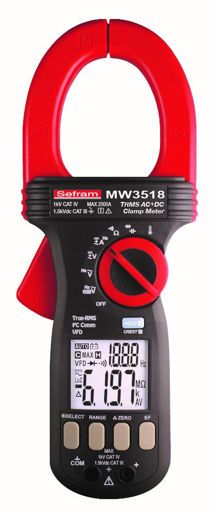 Sefram MW3518 Clamp Meter, 2000 A dc 200 A ac 1000 V dc 1000 V ac Enclosed Non-Contact Voltage Detector