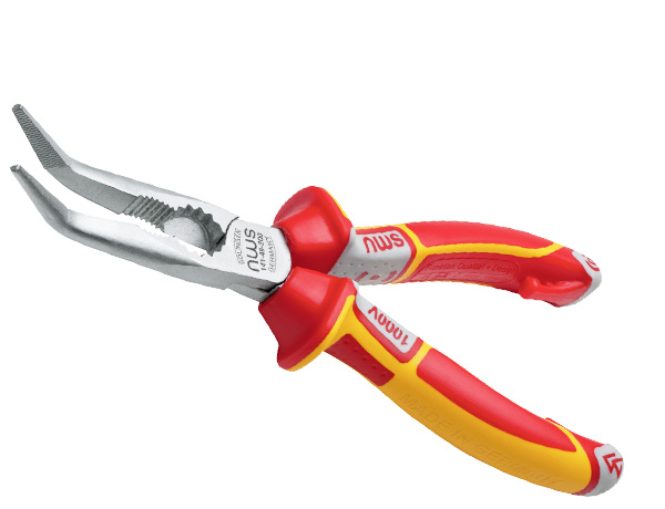 NWS 1-Piece Long Nose Plier Bent Nose, 205 mm Overall VDE/1000V Approved