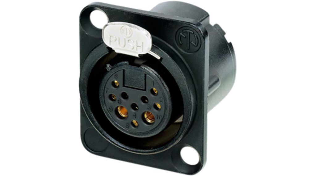 Neutrik Panel XLR Connector, Straight, 50V Female, 10 Way, Gold over Nickel Plating