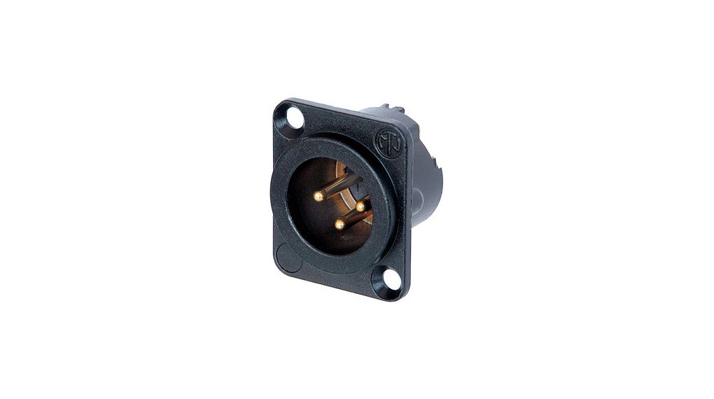 Neutrik Panel XLR Connector, Straight, 50V Male, 3 Way, Gold over Nickel Plating