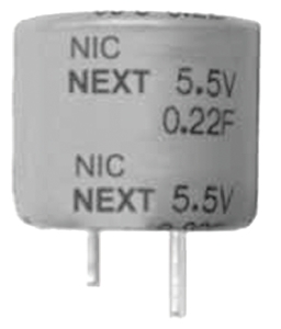 NIC Components 0.1 F Supercapacitor -20 to 80 % Tolerance, NEXT 5.5V dc, Through Hole