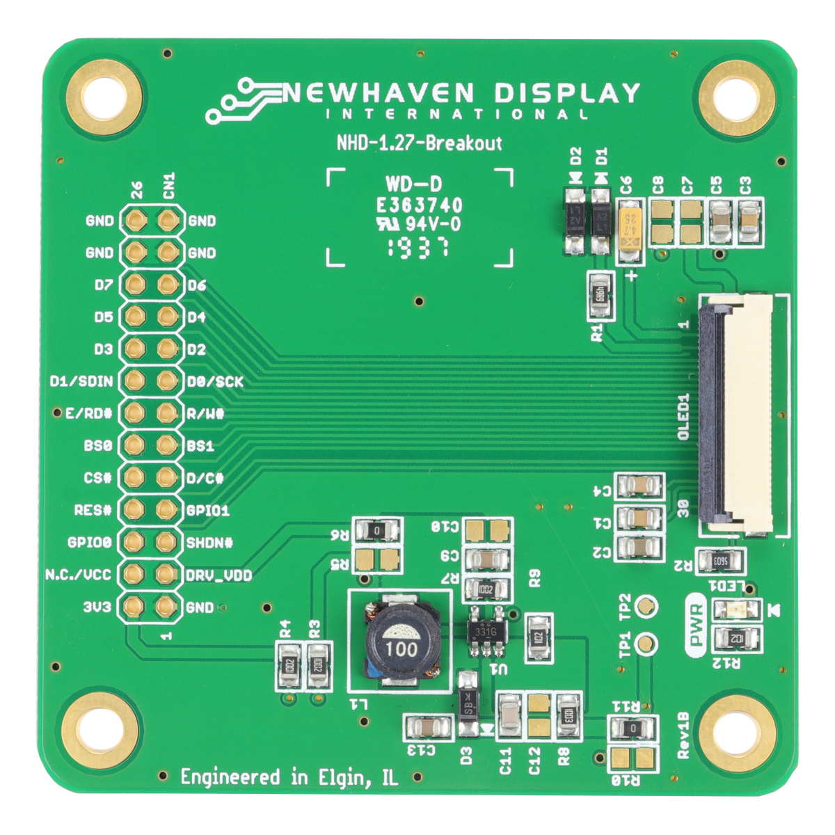 NEWHAVEN DISPLAY INTERNATIONAL Breakout Board For 1.27 inch Color OLED Glass
