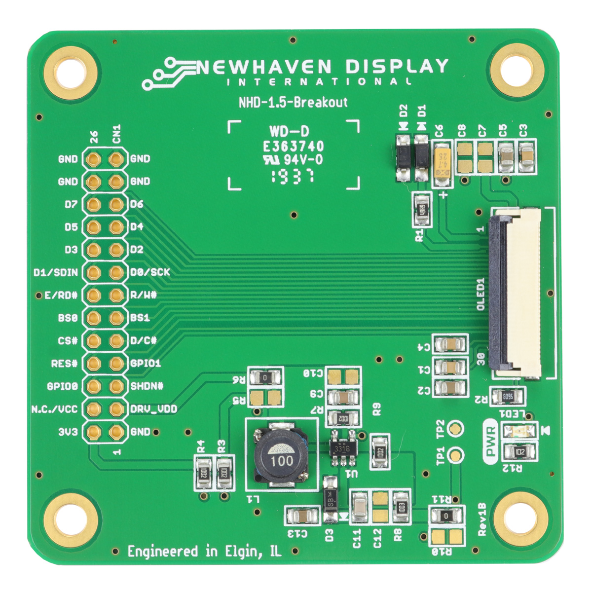NEWHAVEN DISPLAY INTERNATIONAL Breakout Board For 1.5 inch Color OLED Glass