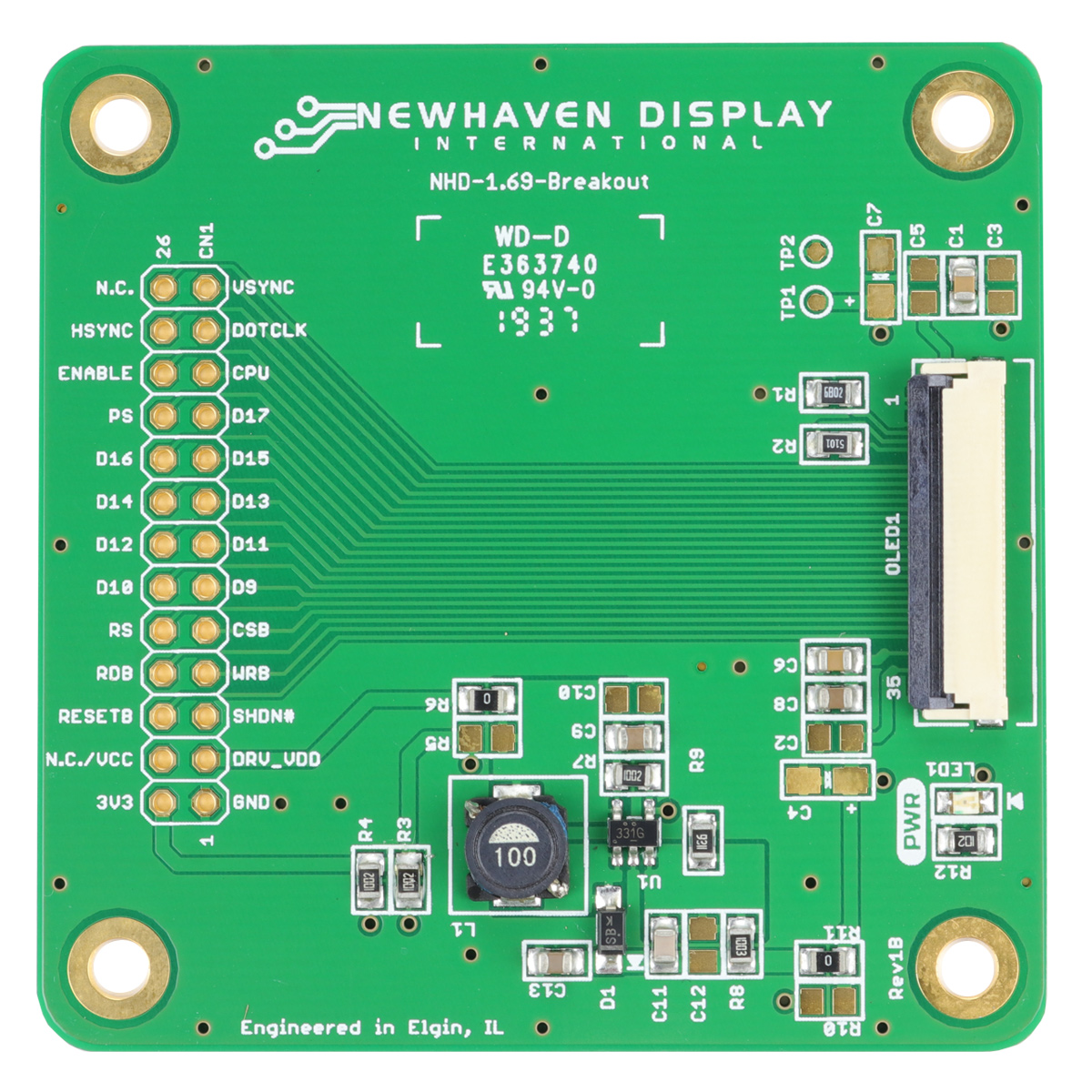 NEWHAVEN DISPLAY INTERNATIONAL Breakout Board For 1.69 Color OLED Glass